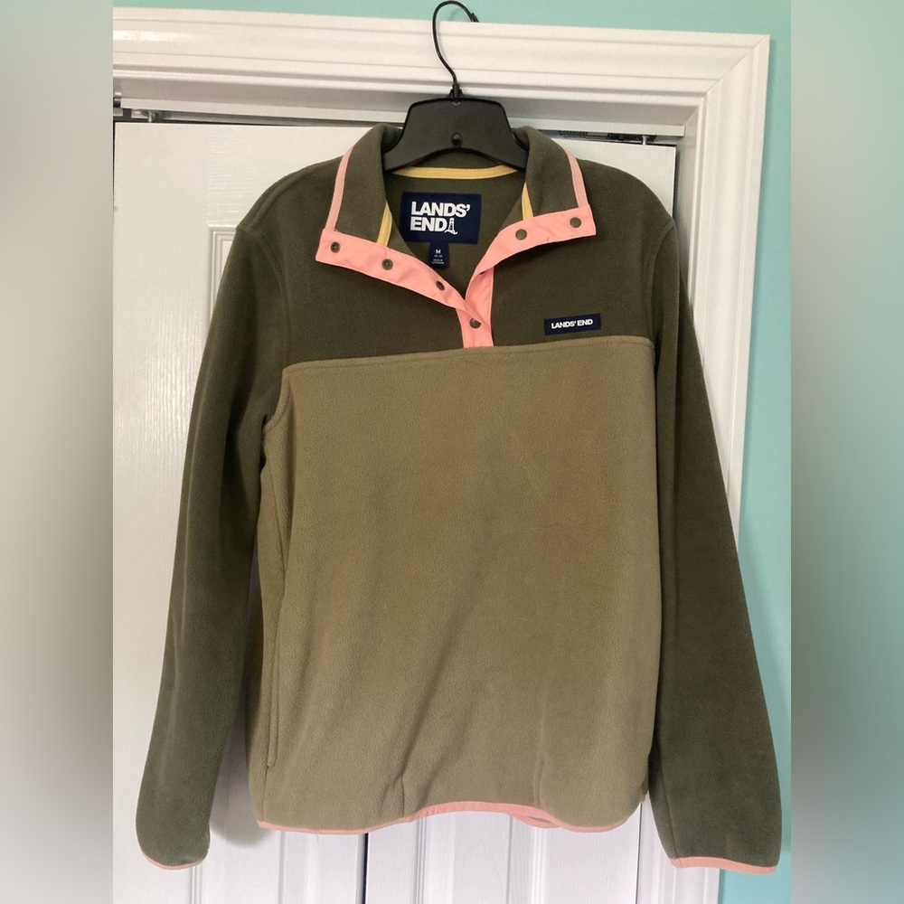 Lands' End Green and Pink Fleece Jacket